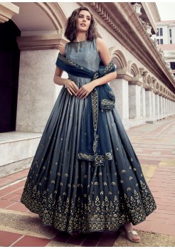 Grey Silk Designer  Gown 